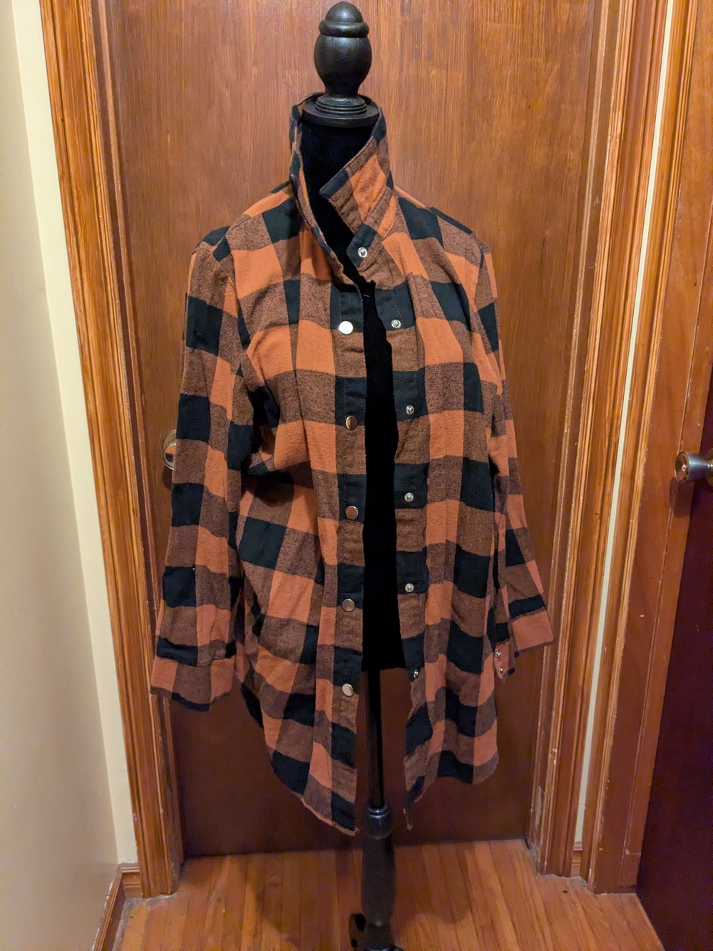 Rust and Black Plaid Longline Shacket - Women's